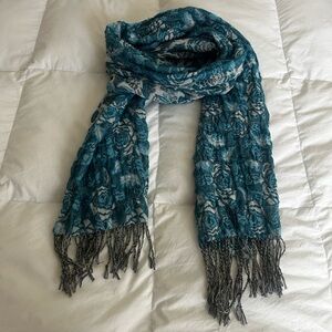 Floral Patterned Scarf with Fringe
